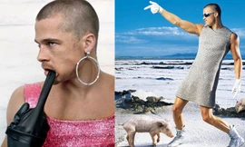 ‘Giật mình’ loạt ảnh đeo khuyên, mặc váy ngắn khoe cơ bắp của Brad Pitt