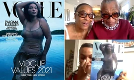 Mẫu nữ da màu ngoại cỡ mặc váy mỏng tang cực gợi cảm trên bìa Vogue