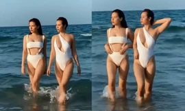 Kỷ niệm 7 năm tình bạn, Huyền Lizzie và Phanh Lee ‘chặt chém’ với đồ bơi siêu bạo