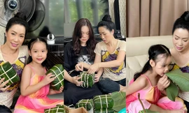 Á hậu - NSƯT Trịnh Kim Chi khoe thành quả gói bánh chưng của đại gia đình