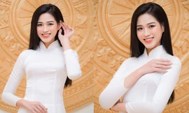 Đảm nhận cương vị mới, Đỗ Thị Hà khoe vẻ đẹp tinh khôi trong tà áo dài trắng