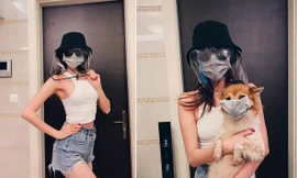 Hoa hậu Khánh Vân đeo mặt nạ cực 'độc' chống Covid, cho cún cưng đeo khẩu trang