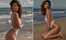 Mâu Thuỷ diện áo tắm bé xíu trên biển, 'đốt mắt' fan với đường cong nóng bỏng