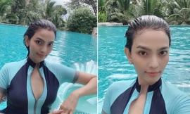 Hiếm khi diện áo tắm, mỹ nhân ăn chay trường Trương Thị May khoe khéo vòng 1 sexy