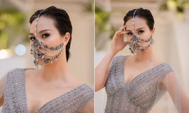 Phương Mai mặc xuyên thấu, đeo khẩu trang đính đá độc lạ đi xem thời trang đêm Halloween