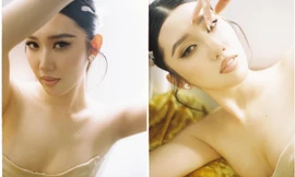 Thuý Ngân mặc váy hở ngực táo bạo sau tai nạn ngất xỉu trên phim trường