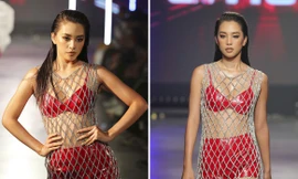 Hoa hậu Tiểu Vy mặc váy lưới xuyên thấu khoe đường cong 'cực phẩm' trên sàn catwalk