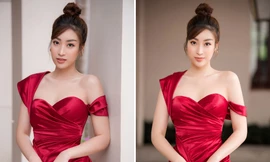 Hoa hậu Mỹ Linh diện váy cúp ngực đỏ rực khoe vai trần gợi cảm, trổ tài làm MC