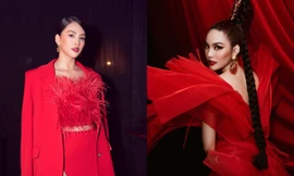 Hoa hậu Tiểu Vy - Lan Khuê 'đọ sắc' với gam màu đỏ quyền lực, khoe nhan sắc 'vạn người mê'