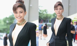 Mâu Thuỷ khiến fans 'thót tim' với bộ trang phục xẻ ngực sâu khi làm giám khảo