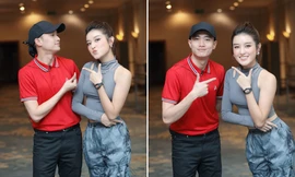 Á hậu Huyền My vòng eo 'con kiến', nhí nhảnh tạo dáng bên ‘mỹ nam’ Quốc Trường