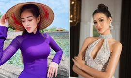 Hoàng Thuỳ khoe vòng 1 táo bạo, Khánh Vân quyến rũ không kém khi mặc áo dài tím Huế