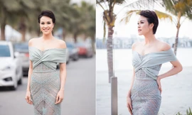 MC Phương Mai mặc váy xuyên thấu, khoe vòng 1 'bỏng mắt' sau 6 tháng sinh con