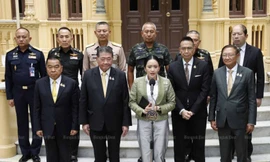 Thủ tướng Thái Lan Paetongtarn Shinawatra phát biểu với báo chí sau khi họp với các quan chức an ninh cấp cao ngày 16/6. (Ảnh: Bangkok Post)