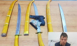 Số vũ khí bị thu giữ và đối tượng Thắng.