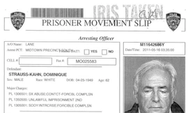 Giấy nhập trại tạm giam của ông Strauss Kahn Ảnh: Reuters