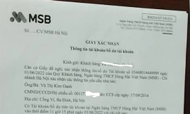 Giấy xác nhận một lần gửi tiền của khách hàng V.T.K.O. tại MSB có dấu đỏ và chữ ký lãnh đạo ngân hàng Ảnh: Ngọc Mai 