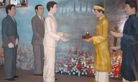 Tranh vẽ thời điểm trao ấn đăng trong bài của ông Tôn Thất Thọ được chú thích là nguồn từ Internet