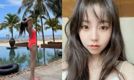 Nữ ca sĩ Hàn khoe dáng với áo tắm ở Nha Trang
