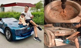 Ông bố Việt "gây sốt" mạng xã hội khi tự tay chế tạo xe Audi bằng gỗ tặng con gái