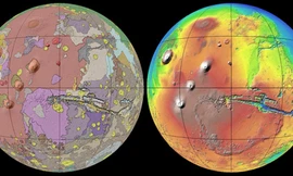 Bản đồ địa chất của Sao Hỏa (trái) và bản đồ thể hiện độ cao trên bề mặt (phải). Ảnh: USGS