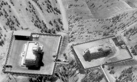 Trung tâm chỉ huy và kiểm soát của IS trước và sau khi bị chiến đấu cơ F-22 ném bom. Đây là lần đầu tiên F-22 tham chiến. Ảnh: Reuters