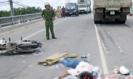 Hiện trường tai nạn khiến vợ chồng anh Hải thiệt mạng.