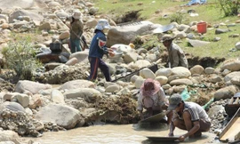 Người dân đãi vàng trái phép tại Tây Trà.