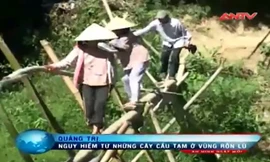 Người dân đánh đu tính mạng trên cầu tre