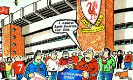 Tranh biếm họa về cầu thủ Suarez: Giờ không cần xin chữ ký của Luis Suarez mà là xin dấu răng (nguồn: internet)