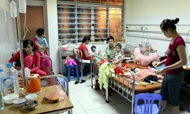 Các trẻ nhỏ đang điều trị bệnh sởi tại Bệnh viện Nhi Trung ương. ảnh: Ngọc Châu