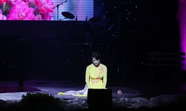 Hồng Nhung quỳ sụp trên sân khấu trong đêm Phú Quang