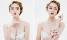 Á hậu Hoàng Anh khoe da trắng muốt với váy cúp ngực sexy