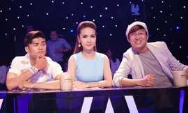 Yến Trang cùng vũ công Lâm Vinh Hải và ca, nhạc sĩ Sỹ Luân trên ghế nóng chương trình 'Sao là Sao'.