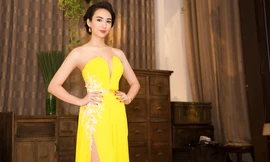 Ngọc Diễm đầy xinh đẹp và quyến rũ với bộ đầm vàng rực rỡ.
