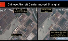 Hình ảnh vệ tinh chụp hai thời điểm trong tháng 5 và tháng 6 cho thấy con tàu sân bay Trung Quốc đã biến mất