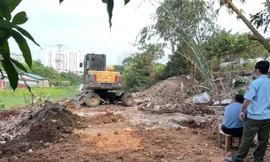 Dỡ công trình, múc đất san lấp trái phép hồ Ga Gia Lâm 