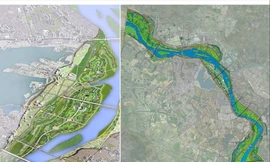 Bản vẽ minh họa định hướng phát triển không gian hai bên và bãi giữa sông Hồng.