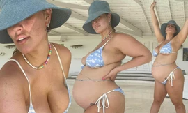 Dù đang cuối thai kỳ nhưng Ashley Graham vẫn tự tin diện bikini siêu bé