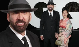 Vợ thứ 5 người Nhật mặc kimono, tay trong tay tài tử Nicolas Cage trên thảm đỏ