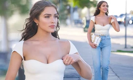 Hoa hậu Hoàn vũ Olivia Culpo diện áo trễ nải, tôn ngực đầy cực gợi cảm