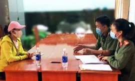 Bà N.T.T tại cơ quan công an