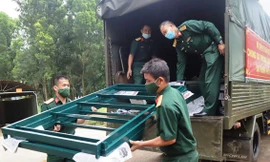 Chuyển trang thiết bị vào bệnh viện dã chiến. Ảnh: CTV