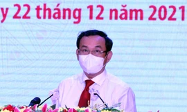 Bí thư Thành uỷ TPHCM Nguyễn Văn Nên phát biểu tại buổi gặp mặt. Ảnh: Huy Thịnh 