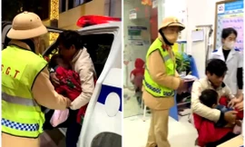 Cảnh sát dùng xe chuyên dụng đưa bé 5 tuổi bị co giật đi cấp cứu kịp thời