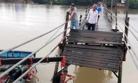 Bốn người đi xe máy rơi xuống sông khi cầu bất ngờ đổ sập