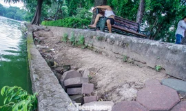 Vì sao bờ kè, đường dạo ven Hồ Gươm có nhiều điểm sụt lún?