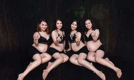 Bốn chị em ruột cùng mang bầu rủ nhau chụp hình kỷ niệm gây 'bão' mạng