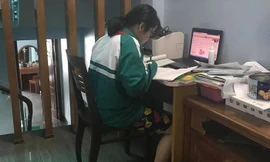 Bạn teen mặc đồng phục, đeo khăn quàng khi học trực tuyến nhận “cơn mưa” lời khen