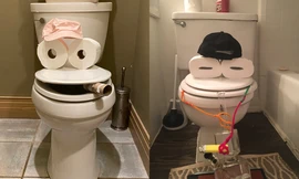 Biến bồn cầu thành khuôn mặt biểu cảm hài hước: Trào lưu mới giải trí trong mùa dịch!